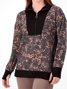 New Cuddl Duds QVC Lightweight Floral Print Womans 1/2 Zip Pullover Top / medium